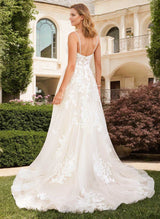 V Neck Chic A-line Princess Tulle Lace Wedding Dresses Appliques Lace-Dbrbridal