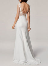 V-Neck Chic A-line Sleeveless Lace Wedding Dress Sweep Train-Dbrbridal