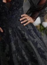 V-Neck Chic A-line Wedding Dresses Long Sleeves Sweep Train in Lace-Dbrbridal