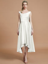 V-Neck Elegant Satin Asymmetrical Sleeveless Bridesmaid Dresses-Dbrbridal