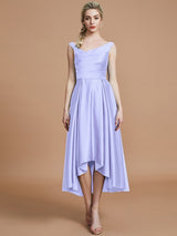 V-Neck Elegant Satin Asymmetrical Sleeveless Bridesmaid Dresses-Dbrbridal