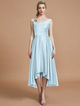 V-Neck Elegant Satin Asymmetrical Sleeveless Bridesmaid Dresses-Dbrbridal