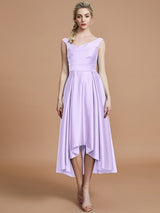 V-Neck Elegant Satin Asymmetrical Sleeveless Bridesmaid Dresses-Dbrbridal