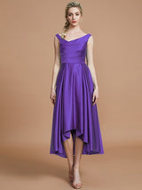 V-Neck Elegant Satin Asymmetrical Sleeveless Bridesmaid Dresses-Dbrbridal