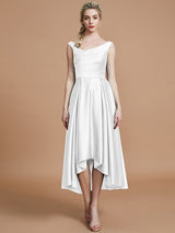 V-Neck Elegant Satin Asymmetrical Sleeveless Bridesmaid Dresses-Dbrbridal