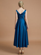 V-Neck Elegant Satin Asymmetrical Sleeveless Bridesmaid Dresses-Dbrbridal