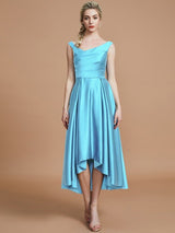 V-Neck Elegant Satin Asymmetrical Sleeveless Bridesmaid Dresses-Dbrbridal