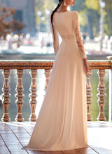 V-Neck Lace Long Sleeve Wedding Jumpsuit Dresses-Dbrbridal