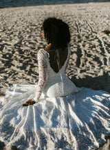 V-Neck Lace Mermaid Fitted Wedding Dresses Long Sleeves Slit-Dbrbridal