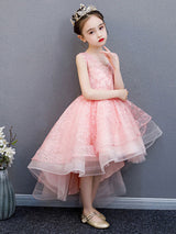 V-Neck Lace Sleeveless Asymmetrical Princess Bows Kids Party Dresses-Dbrbridal