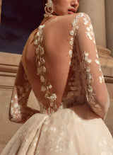 V-Neck Long Sleeves Chic A-line Lace Wedding Dress Split Front Sweep Train-Dbrbridal