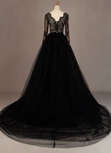 V-Neck Long Sleeves Lace Tulle Wedding Dress-Dbrbridal