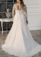 V-Neck Long Sleeves Lace Wedding Dress-Dbrbridal