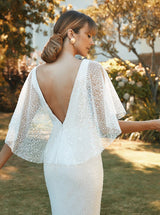 V-Neck Mermaid Fitted Sequined Sweep Train Bridal Gown-Dbrbridal