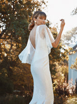 V-Neck Mermaid Fitted Sequined Sweep Train Bridal Gown-Dbrbridal