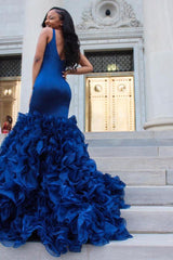 V-Neck Party Dresses Ruffles Mermaid Evening Party Gowns-Dbrbridal