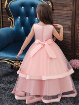V Neck Polyester Cotton Sleeveless Ankle Length Princess Embroidered Kids Party Dresses-Dbrbridal
