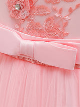 V Neck Polyester Cotton Sleeveless Ankle Length Princess Embroidered Kids Party Dresses-Dbrbridal