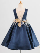 V-Neck Satin Fabric Sleeveless Short Princess Buttons Formal Kids Pageant flower girl dresses-Dbrbridal