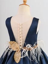 V-Neck Satin Fabric Sleeveless Short Princess Buttons Formal Kids Pageant flower girl dresses-Dbrbridal