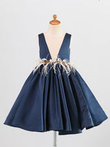 V-Neck Satin Fabric Sleeveless Short Princess Buttons Formal Kids Pageant flower girl dresses-Dbrbridal