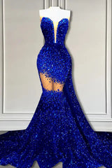 V-Neck Sequins Prom Dress Mermaid Sleeveless Crystal.-Dbrbridal