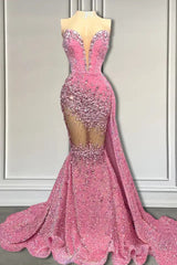 V-Neck Sequins Prom Dress Mermaid Sleeveless Crystal.-Dbrbridal