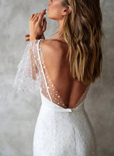 V-Neck Short Sleeves Lace Wedding Dress-Dbrbridal
