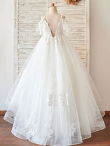 V-Neck Sleeveless Beaded Kids Social Party Lace Dresses-Dbrbridal