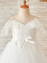 V-Neck Sleeveless Beaded Kids Social Party Lace Dresses-Dbrbridal