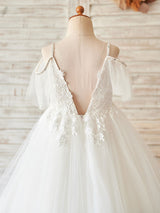 V-Neck Sleeveless Beaded Kids Social Party Lace Dresses-Dbrbridal