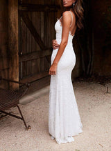 V-Neck Sleeveless Lace Wedding Dress Split Front-Dbrbridal