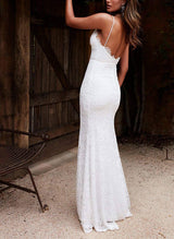 V-Neck Sleeveless Lace Wedding Dress Split Front-Dbrbridal