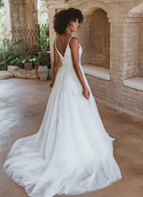 V-neck Sleeveless Tulle Ball-Gown Wedding Dress Appliques Lace-Dbrbridal