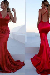 V-Neck Spaghetti Sleeveless Mermaid Front Slit Prom Dresses-Dbrbridal