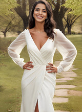 V-Neck Sweep Train Chiffon Split Front Wedding Dress-Dbrbridal