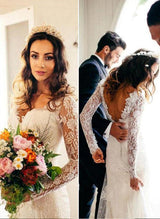 V-neck Tulle Lace Chapel Train Wedding Dresses Lace-Dbrbridal