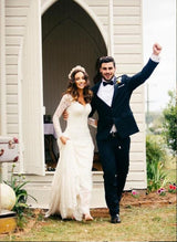 V-neck Tulle Lace Chapel Train Wedding Dresses Lace-Dbrbridal