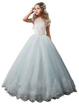 V-Neck Tulle Short Sleeves Ankle Length Ball Gown Bows Kids Pageant flower girl dresses-Dbrbridal