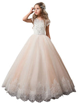 V-Neck Tulle Short Sleeves Ankle Length Ball Gown Bows Kids Pageant flower girl dresses-Dbrbridal