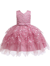 V Neck Tulle Sleeveless Short Princess Flowers Kids Social Party Dresses-Dbrbridal