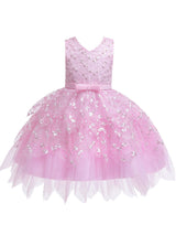 V Neck Tulle Sleeveless Short Princess Flowers Kids Social Party Dresses-Dbrbridal