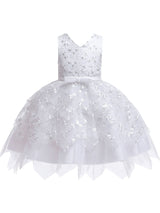 V Neck Tulle Sleeveless Short Princess Flowers Kids Social Party Dresses-Dbrbridal