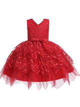 V Neck Tulle Sleeveless Short Princess Flowers Kids Social Party Dresses-Dbrbridal
