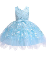 V Neck Tulle Sleeveless Short Princess Flowers Kids Social Party Dresses-Dbrbridal