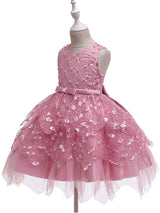 V Neck Tulle Sleeveless Short Princess Flowers Kids Social Party Dresses-Dbrbridal