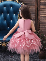 V Neck Tulle Sleeveless Short Princess Flowers Kids Social Party Dresses-Dbrbridal