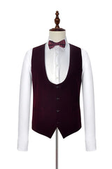 Velvet Shawl Collar White Wedding Tuxedos Three Piece Wedding Suits with Burgundy Vest-Dbrbridal