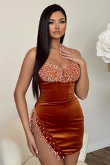 Velvet Short Prom Dresses Embellished with Pearls-Dbrbridal
