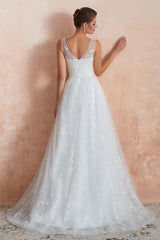 Wedding Dress A-line Chic V-Neck Sleeveless Long Bridal Gowns With Train-Dbrbridal